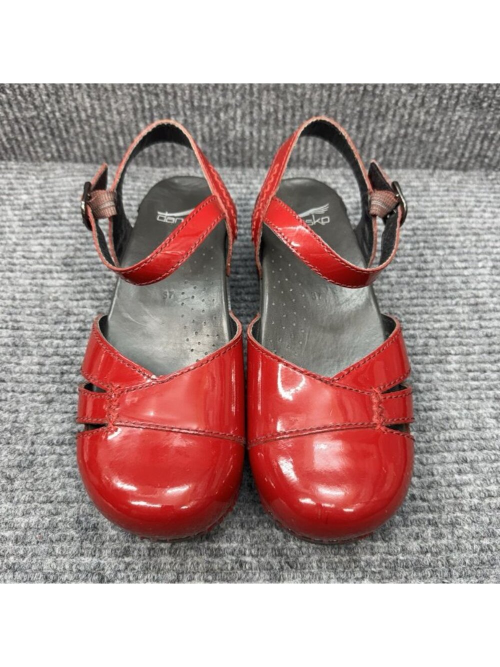 Dansko Maeve Shoes Womens 6.5-7 37 Red Patent Leather Mary Jane Sandals Ankle - Picture 3 of 10